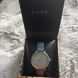 Nicole Miller Women’s Watch Rhinestone Face Purple Strap NWT